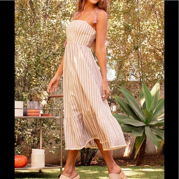 Lulus Magnificent Moments Cream and Purple Striped Midi Dress - Picture 1 of 7